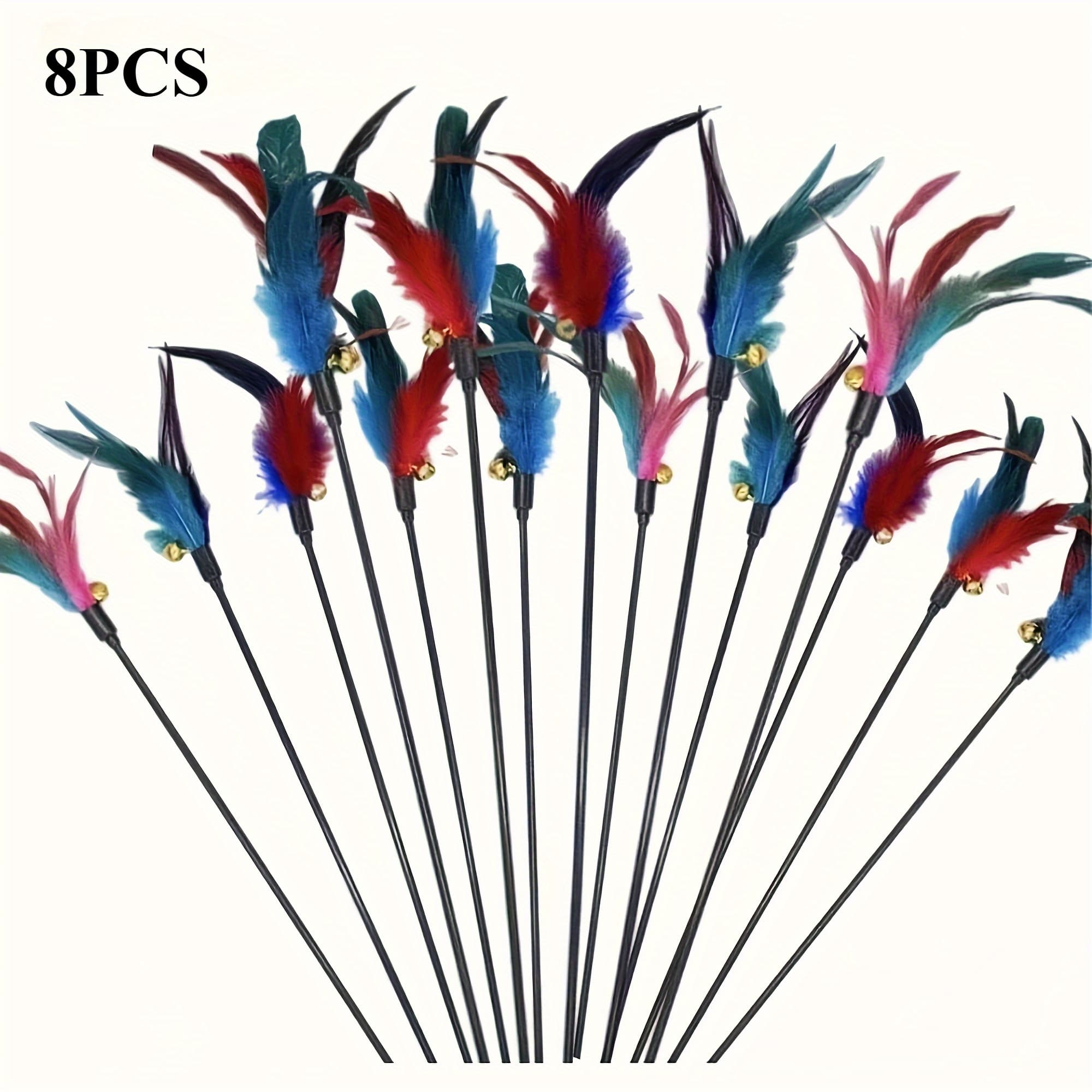 TEMU 8pcs Set Interactive Cat Feather Wand Toy Durable Realistic Plush Feathers For Indoor Cats All Breeds Sizes Fun Battery- Interactive Cat Toy Pet Entertainment Trend (color Random)
