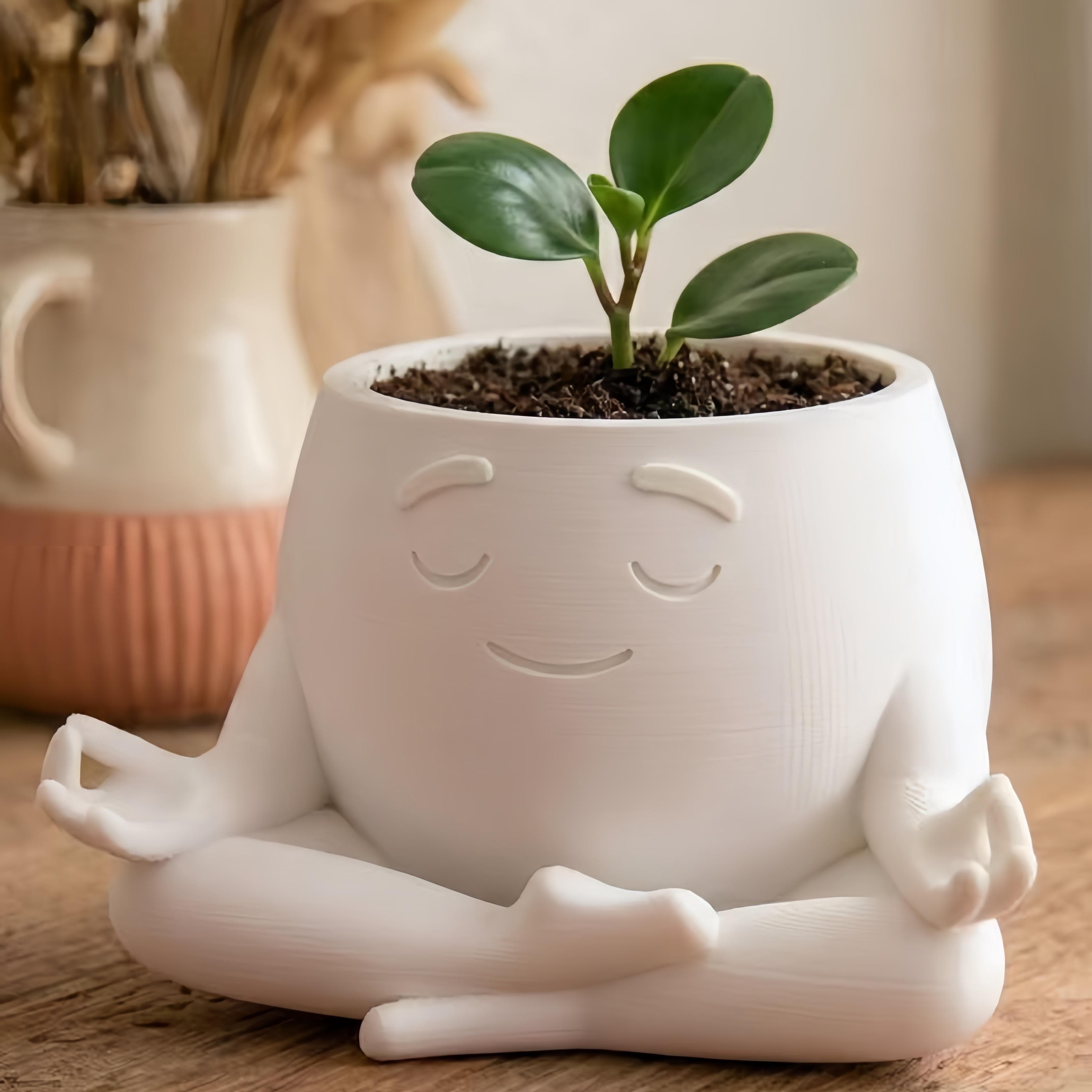 TEMU Cute Character Flowerpot Reading Companion Flowerpot Bicep Flowerpot Meditation Flowerpot A For Or Succulents, Serves As A Desktop Pen Holder, And Is A For