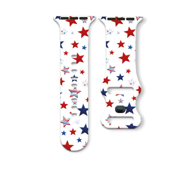 TEMU -striped Design In Red And Blue, ~ 1pc Silicone Watch Band, Comfortable And Soft, Durable, Featuring Red And And Striped Patterns, Suitable For All Sizes Of Iwatch, Unisex