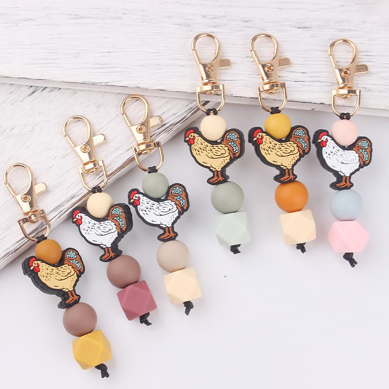 TEMU Diy Cartoon Rooster Teether Pendant Handmade Silicone Beaded Bag Pendant Keychain