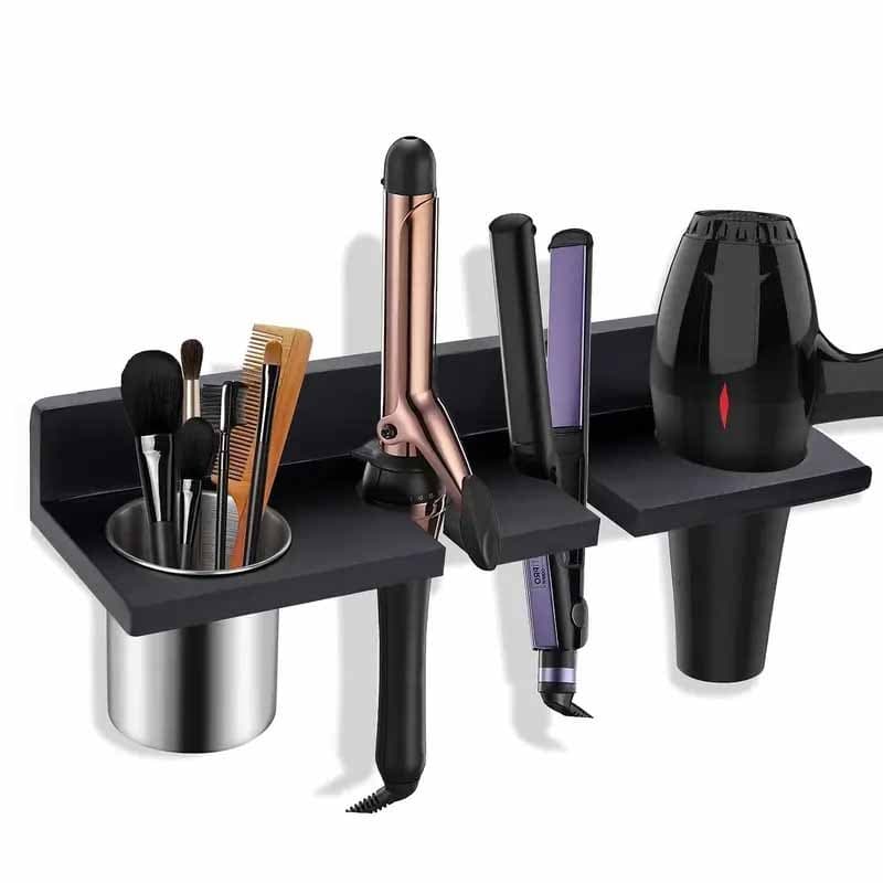 TEMU Multi Functional Wooden Wall Mounted Hair Tool Storage Container, Suitable For Hair Dryers, Curling Irons, Straighteners, Brush Holders, Bathroom Accessories, And Storage Tools