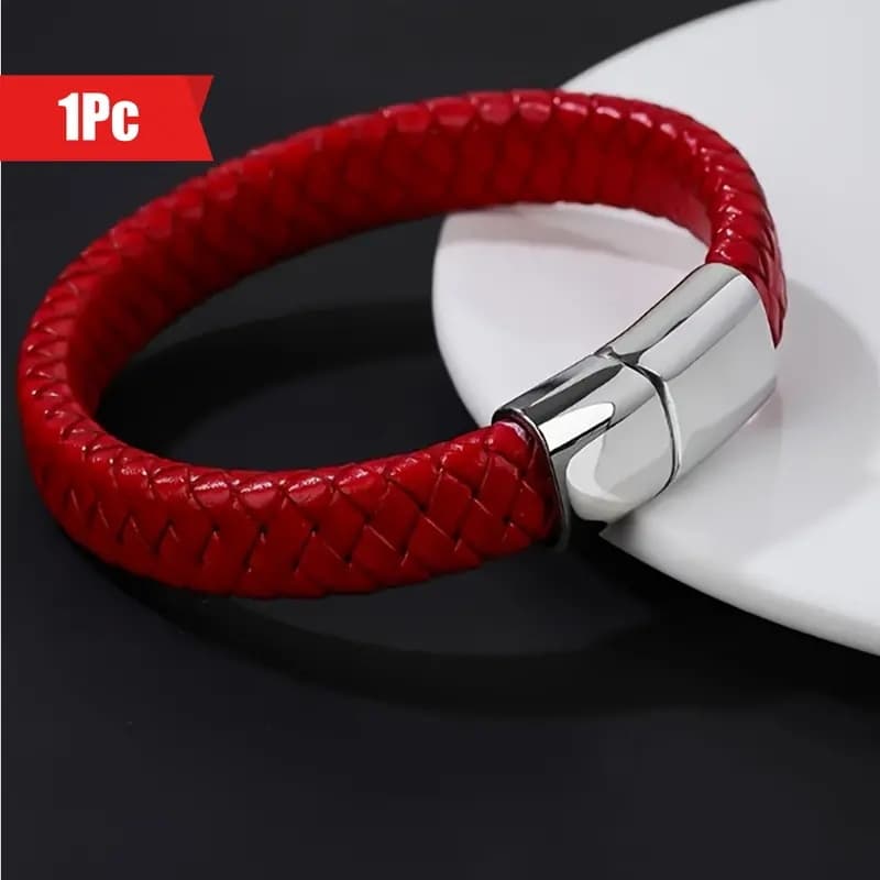 TEMU 1 Fashionable And Personalized Easy Magnetic Cufflink Bracelet, Adjustable Neutral Fashion Woven Artificial Leather Jewelry Gift, Men And Women, ,