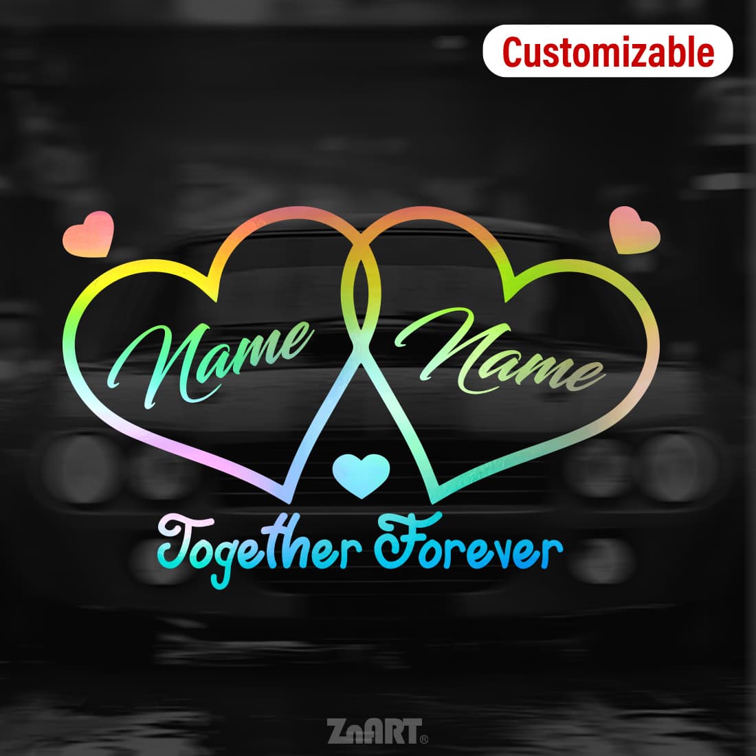 TEMU 1pc Customizable Interlocking Heart "" Script Reflective Vinyl Sticker, Car, Truck, Motorcycle, Notebook, Window Glass, Laptop, Glowing Decal Hides Scratches, To Paste & Remove, No Residue