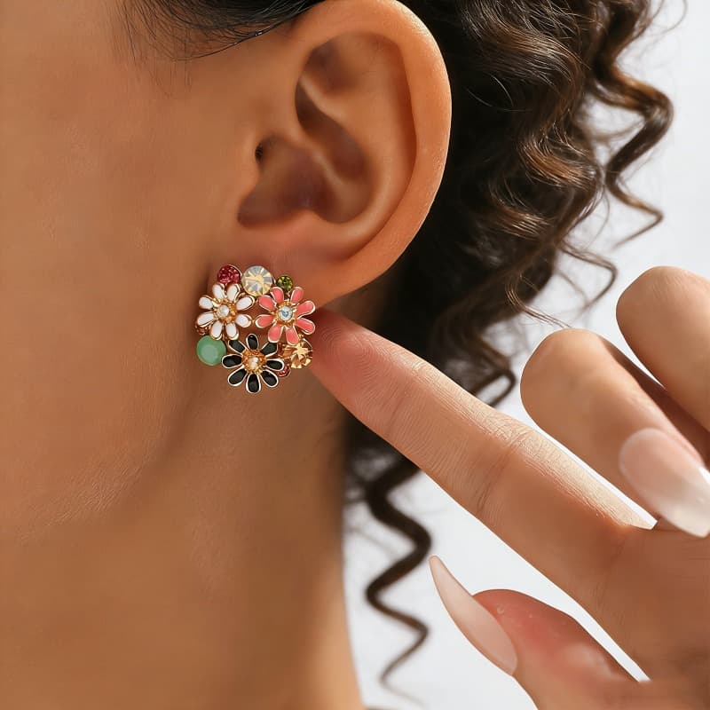 TEMU Filolando Women's Plated Floral Stud Earrings Suitable For Daily Wear & Vacation, Minimalist Gifts For , Saint Day, Versatile Accessories With Coating