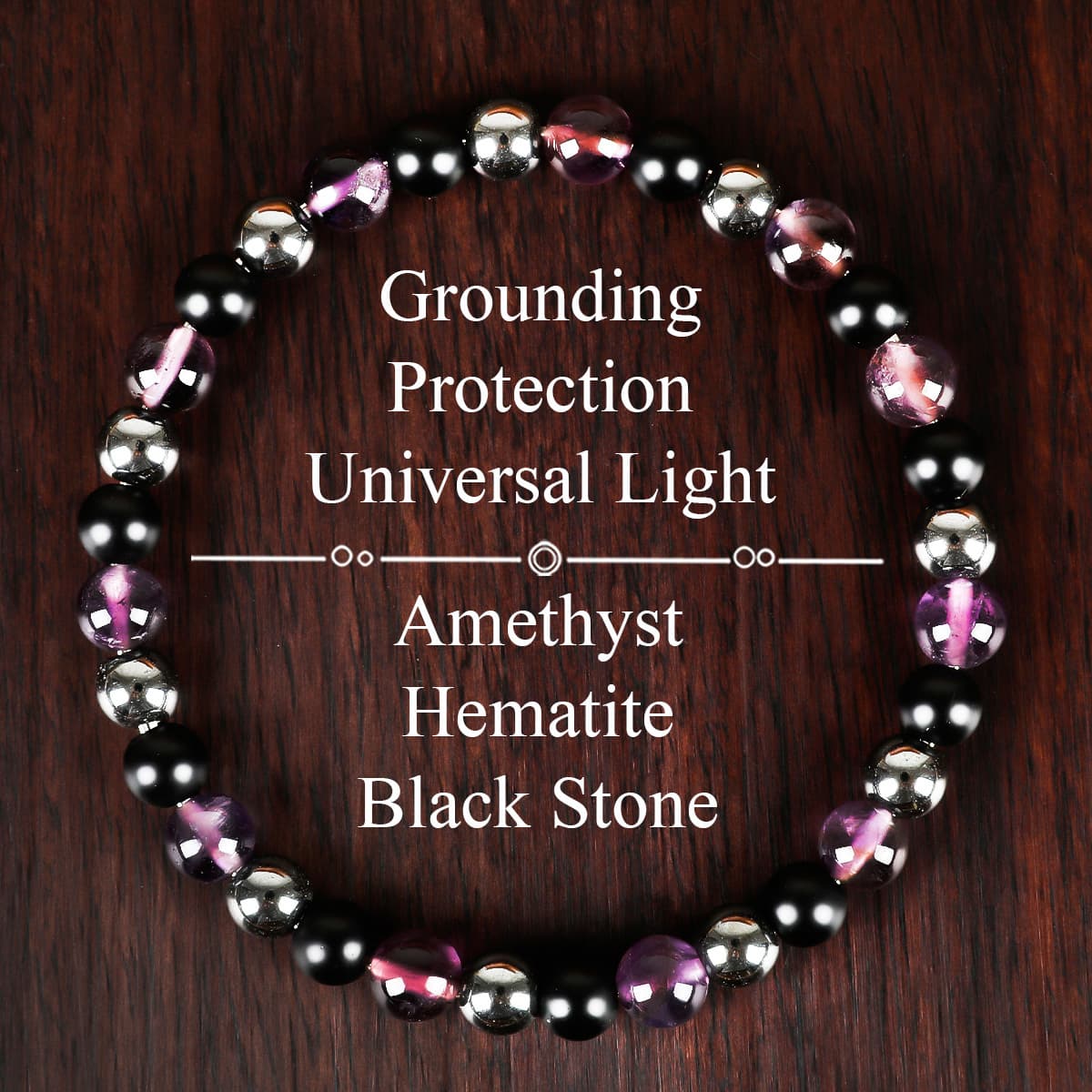TEMU 6mm Grounding Protection Light Hematite Black Onyx Beaded Bracelet, Fashion Elastic Stretch Bead Bracelet- Jewelry Gift For, For Teenager