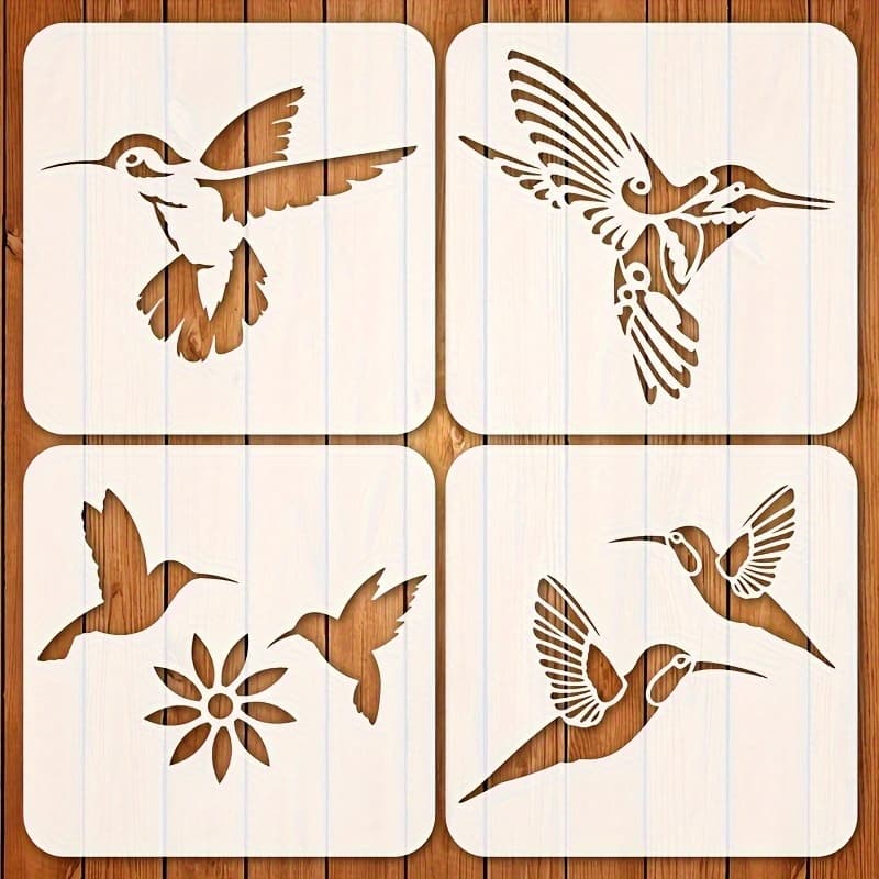 TEMU 4 Hummingbird Stencils, Reusable Painting Templates For Diy Crafts, Suitable For Artistic , Greeting Cards, Scrapbooking, Fabric, Canvas, And Home And Furniture Decoration