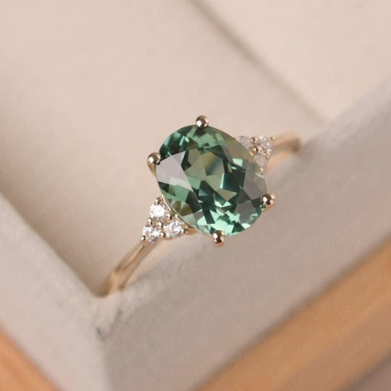 TEMU Elegant 18k Gold Plated Green Synthetic Zircon Ring With Oval Cut, Suitable For Weddings And Formal Occasions, All Year Round