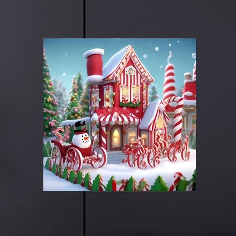TEMU 1pc Christmas House Diy, Round Canvas Mosaic Craft, Anime Theme Luxury Diamond Painting Kit For Tabletop Decor, Handmade Gift, Holiday Party Accessory, Diamond Painting