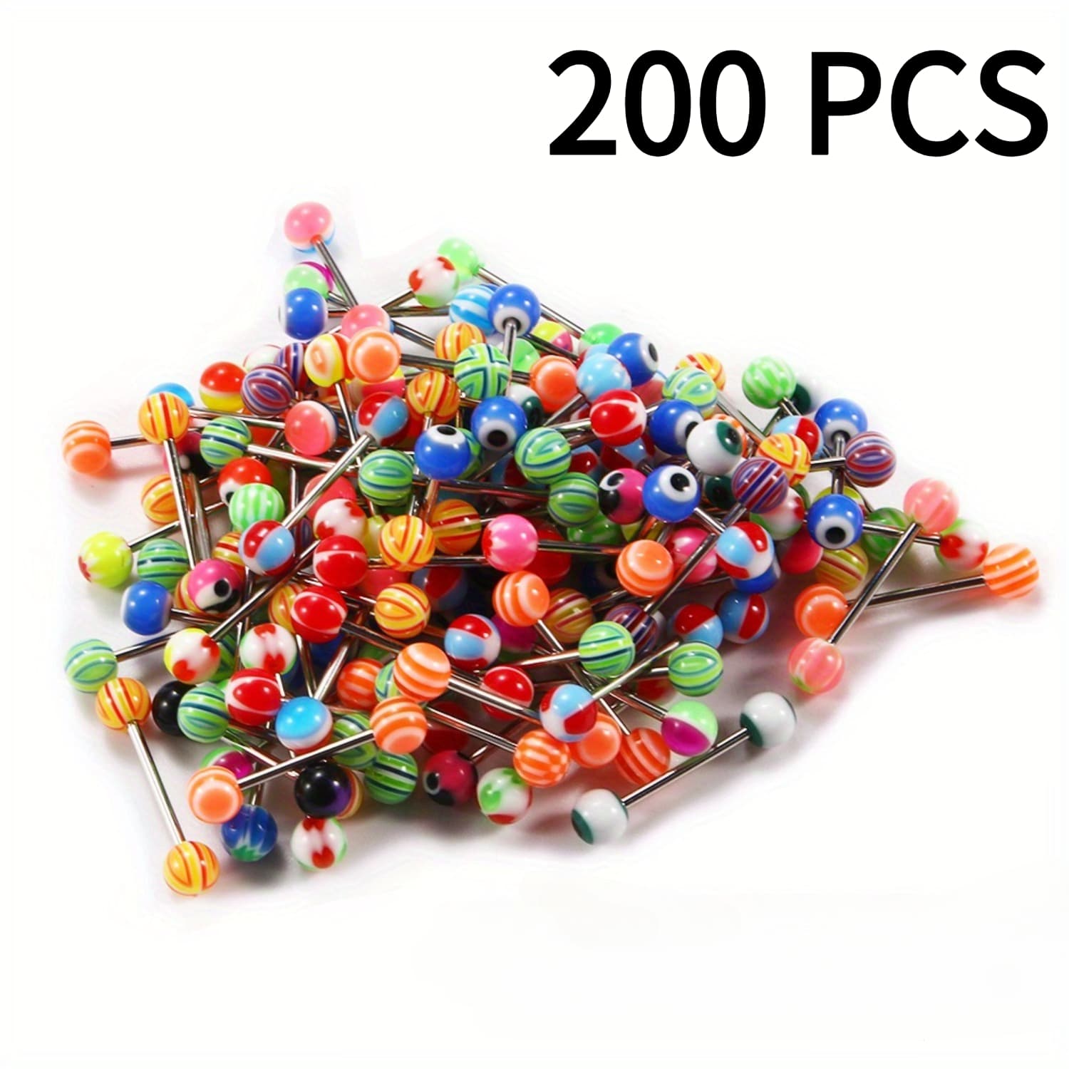 TEMU 200pcs Mixed Ball Tongue Navel Barbell Rings Bars Body Jewelry Piercing