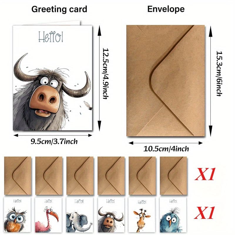 TEMU 12 Funny Animal Greeting Cards & Envelopes - Diverse Occasions: Thanksgiving, Christmas, New Year, Easter, Halloween | Giraffe, Owl, Buffalo, Elephant, Peacock Designs
