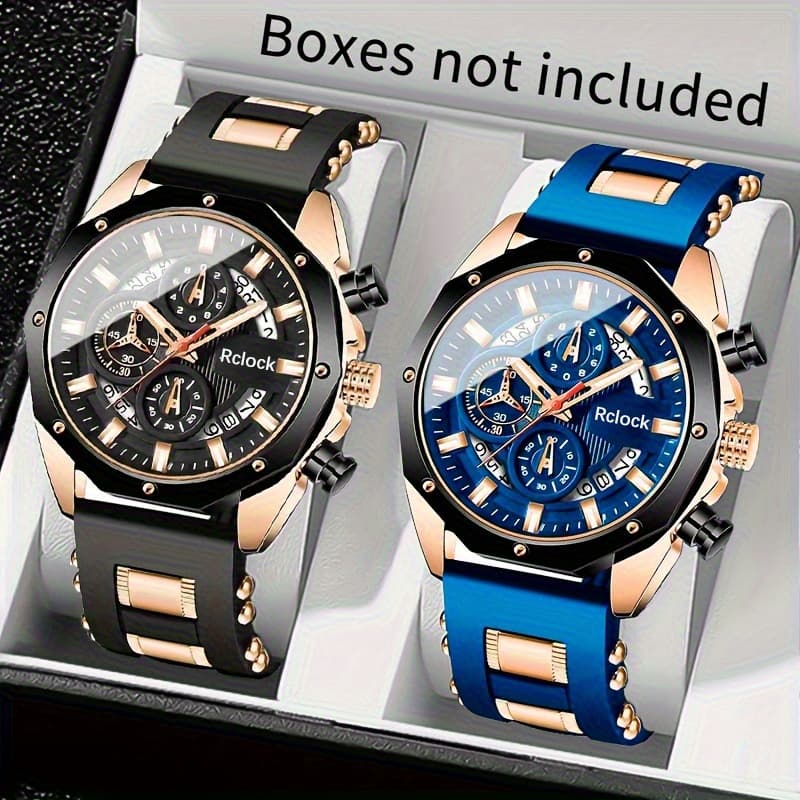 TEMU [fashion Men's Quartz Watch ] 2pcs Casual Sports Men Watch Silicone Strap Calendar Display 's Valentine's Day