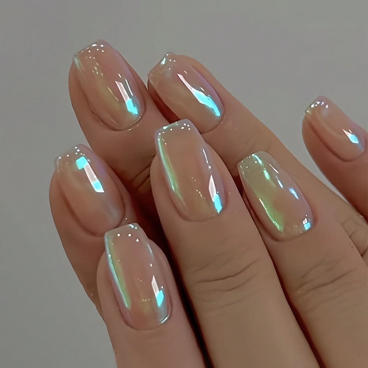 TEMU 48pcs Of Medium To Long Square Shaped Fake Nails Electroplated With Aurora Color Powder, Wearing Cute, Sweet And Cool European And American Nail Pieces, Suitable For Women