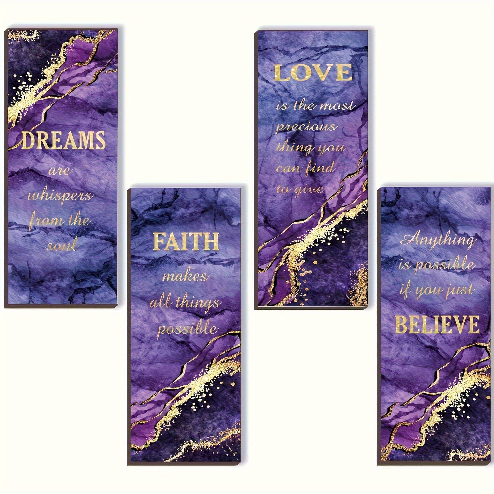 TEMU 2d Flat, 4pcs Inspirational Quote Wall Decor, Purple Design, 10x4 Inches, Modern Wood Rustic Style, Suitable For Bedroom, Living Room, Bathroom Decoration, No Power Required, Perfect Room Decor