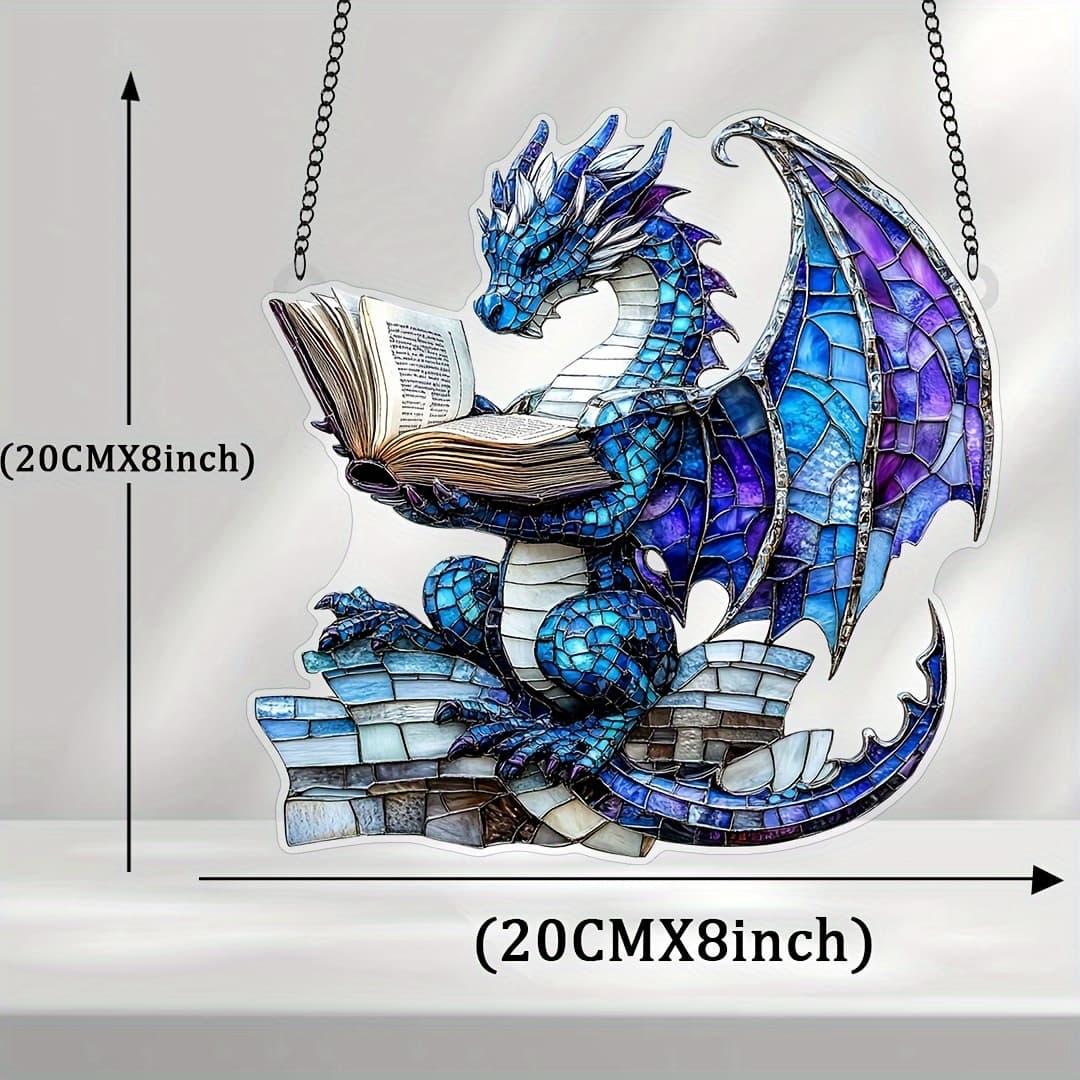 TEMU 1pc Dragon Reading Acrylic Suncatcher- 8inch X 8inch| Stained Window Decoration With | Gift For Home, Office, Bedroom Or Patio| No Power Required, Dragon Decoration