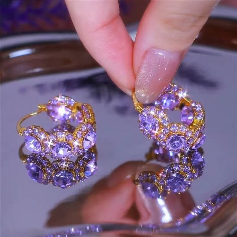 TEMU 1 Pair Of Elegant Purple Hoop Earrings - Golden-tone Alloy With , Daily Wear, Parties, And Valentine's Day Gifts, Cute Earrings