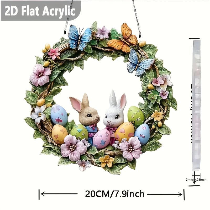 TEMU 2d Flat Acrylic Easter Wreath Pattern | Rabbit Suncatcher, Colorful Window Hanging, Bohemian Theme, Spring Decor, Animal Decoration, Window And Porch Decoration, Easter Holiday Wall Decoration