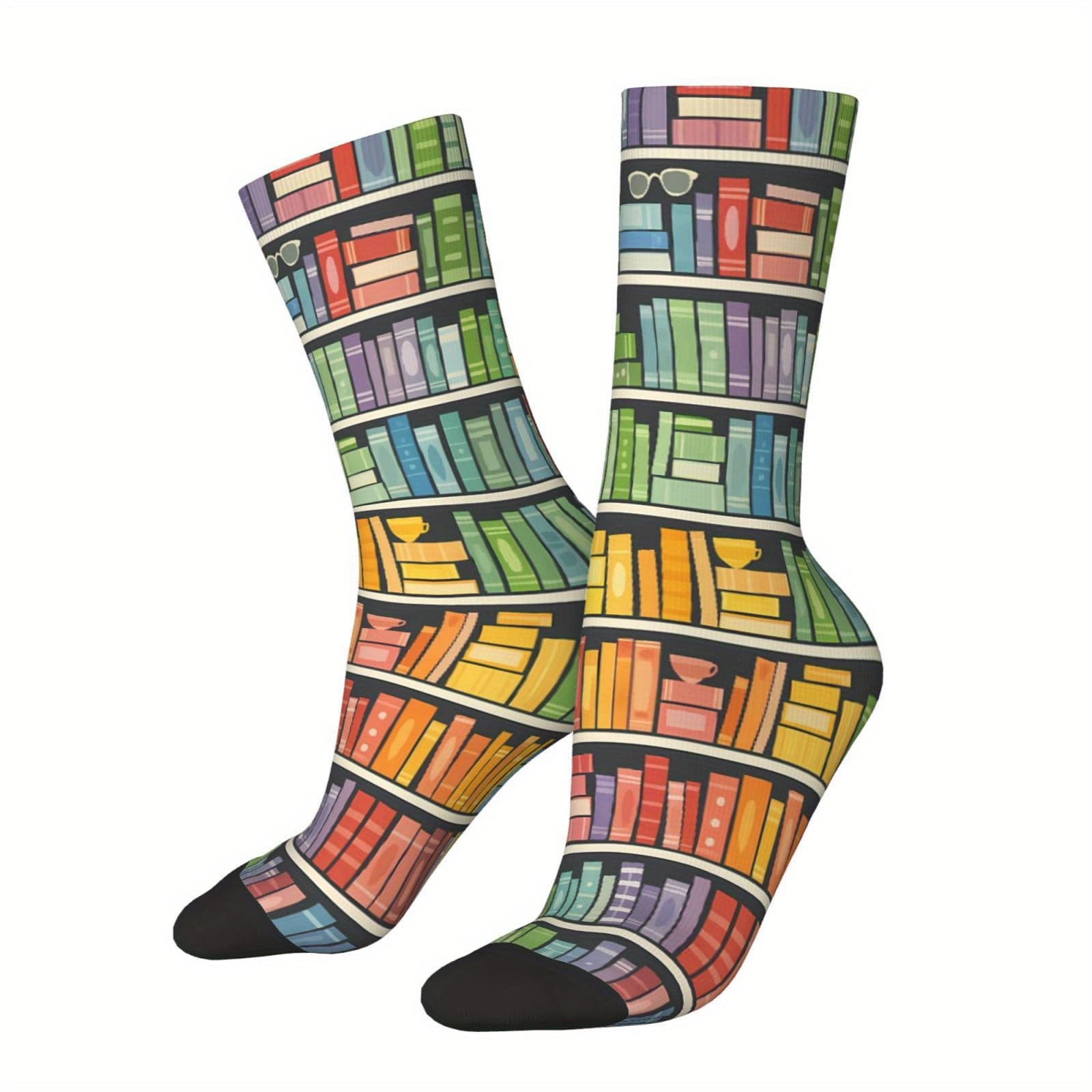 TEMU A Pair Of Unisex Outdoor Socks With Book-pattern Print, Mid-calf Length, Machine Washable, Suitable For Outdoor Sports Enthusiasts, Comfortable And Breathable, Stylish, For Daily Wear