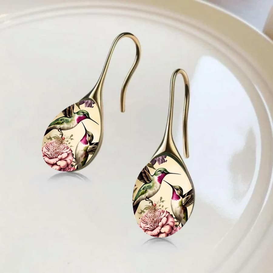 TEMU 2pcs Hummingbird & Bird Earrings - Elegant Retro Nature-themed Jewelry Suitable For, Delicate Bird & Flower Dangle Earrings, Wear For Daily Use, Christmas, Valentine', Spring Gifts