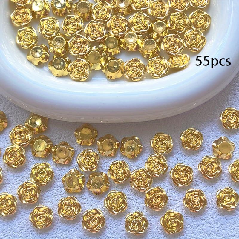 TEMU 35/55/85pcs 0.47in Golden Rose Flowers Resin Decorative Crafts Flat Back Convex Round Flower Headdress Decal Decoration