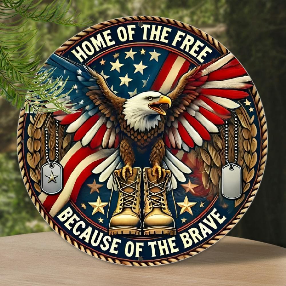 TEMU 1pc 7.87x7.87inch Aluminum Home Of The Free Of Patriotic Eagle Sign, Round Metal Wall Art, Aesthetic Decor For Home, Bedroom, Office, Multipurpose Indoor Use