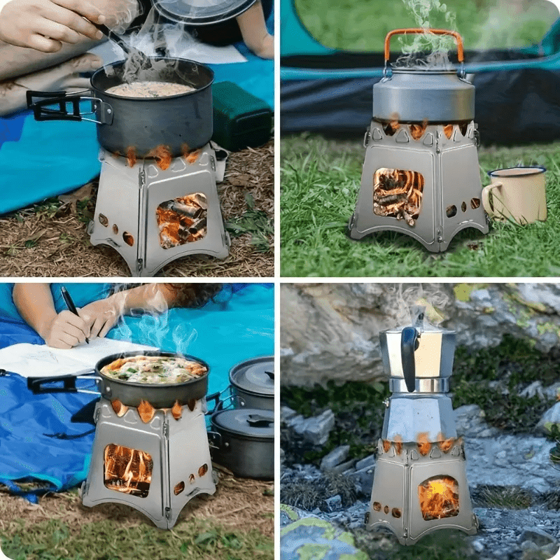 TEMU Portable Wood Burning Camping Stove & Fire Pit, Foldable Stainless Steel Backpacking Stove. Lightweight & Compact. For Camping, Hiking, Survival, Hunting, Bbq, Backyard Outdoor Cooking.