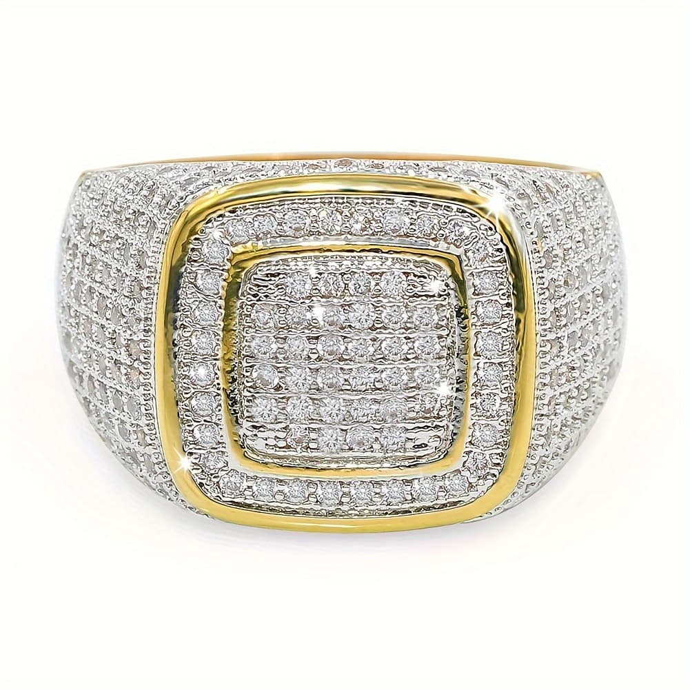 TEMU 1 Hip Hop Style Cubic Synthetic Synthetic Zircon​​ 18k Gold Plated 18k Gold Plated-plated Teenager's Business Ring, Wedding Engagement Ring, Gift For Him, For Teenager, For Teenager