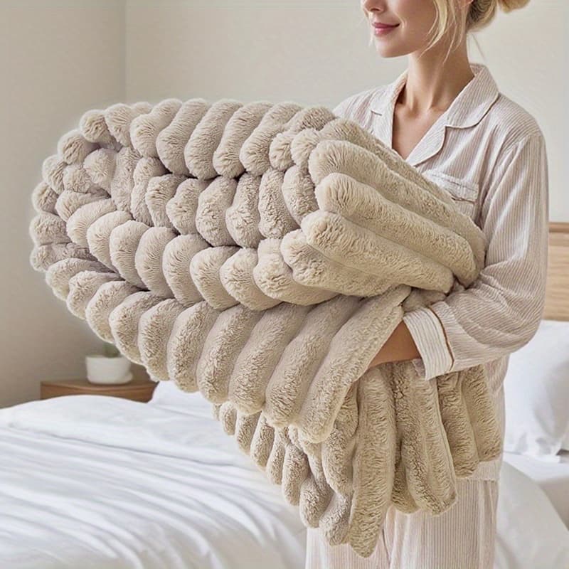 TEMU 1 Premium Milk Striped Blanket, Soft And Warm Throw For Sofa, Bedroom Hiking & Camping - Gift