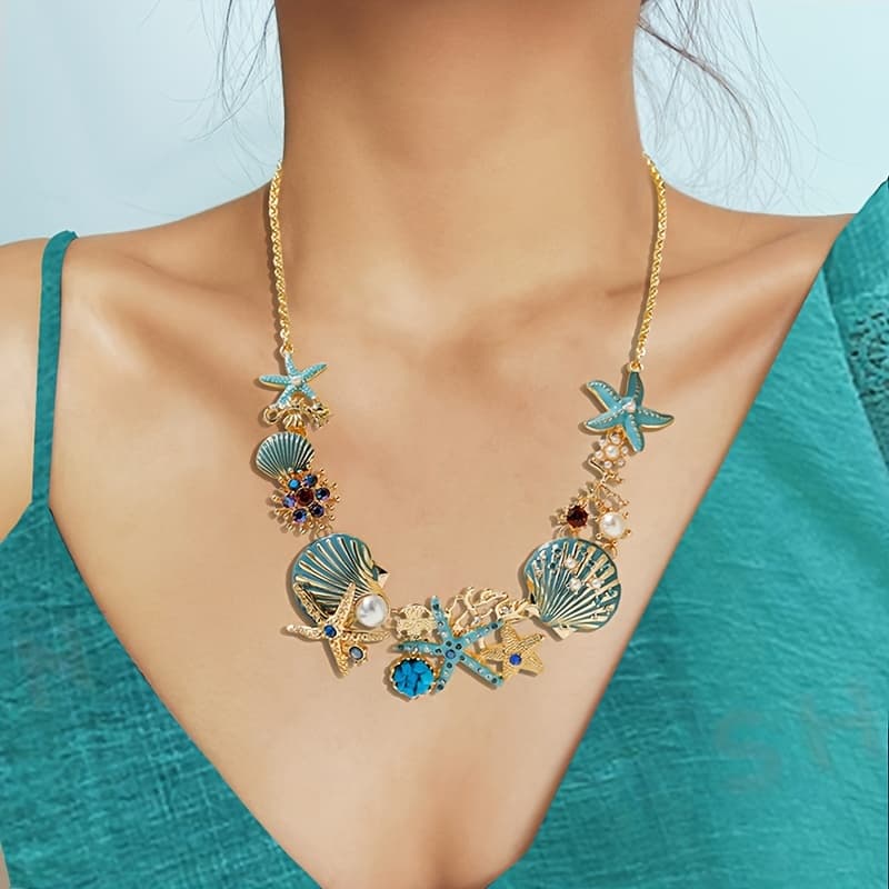TEMU New Simple Bohemian Style Beach Necklace, With Shell, Starfish, And Accents- Choker Suitable For Women| Very Suitable For Vacations And Parties, The For Spring