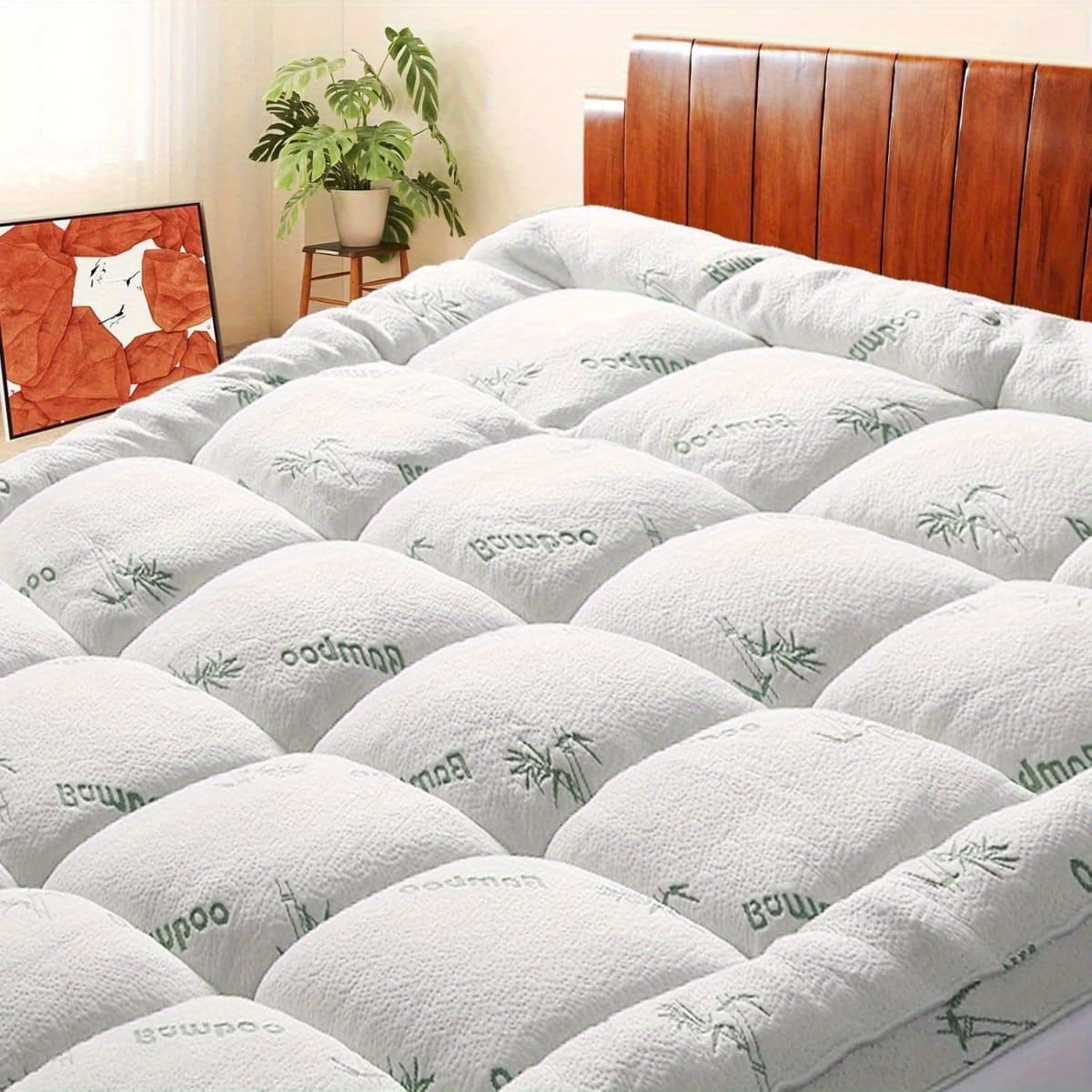 TEMU Mattress Topper Cooling Breathable Viscose Made From Pad, Soft Quilted Fitted Mattress Cover With 900 Gsm Down Alternative Fill (8-21 Inch Deep Pocket)
