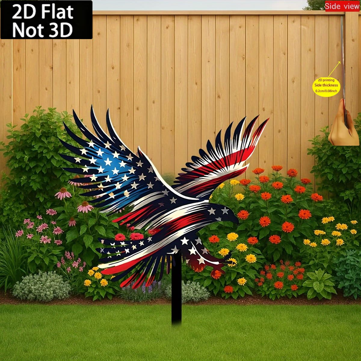 TEMU 2d Flat, [2d Flat] 2d Flat 1pc Acrylic With Eagle Pattern - Patriotic Outdoor Decoration, Suitable For Lawns, Courtyards, Yards - Day Gift, Yard , Dynamic Flag Display, High Weather , 2d Flat