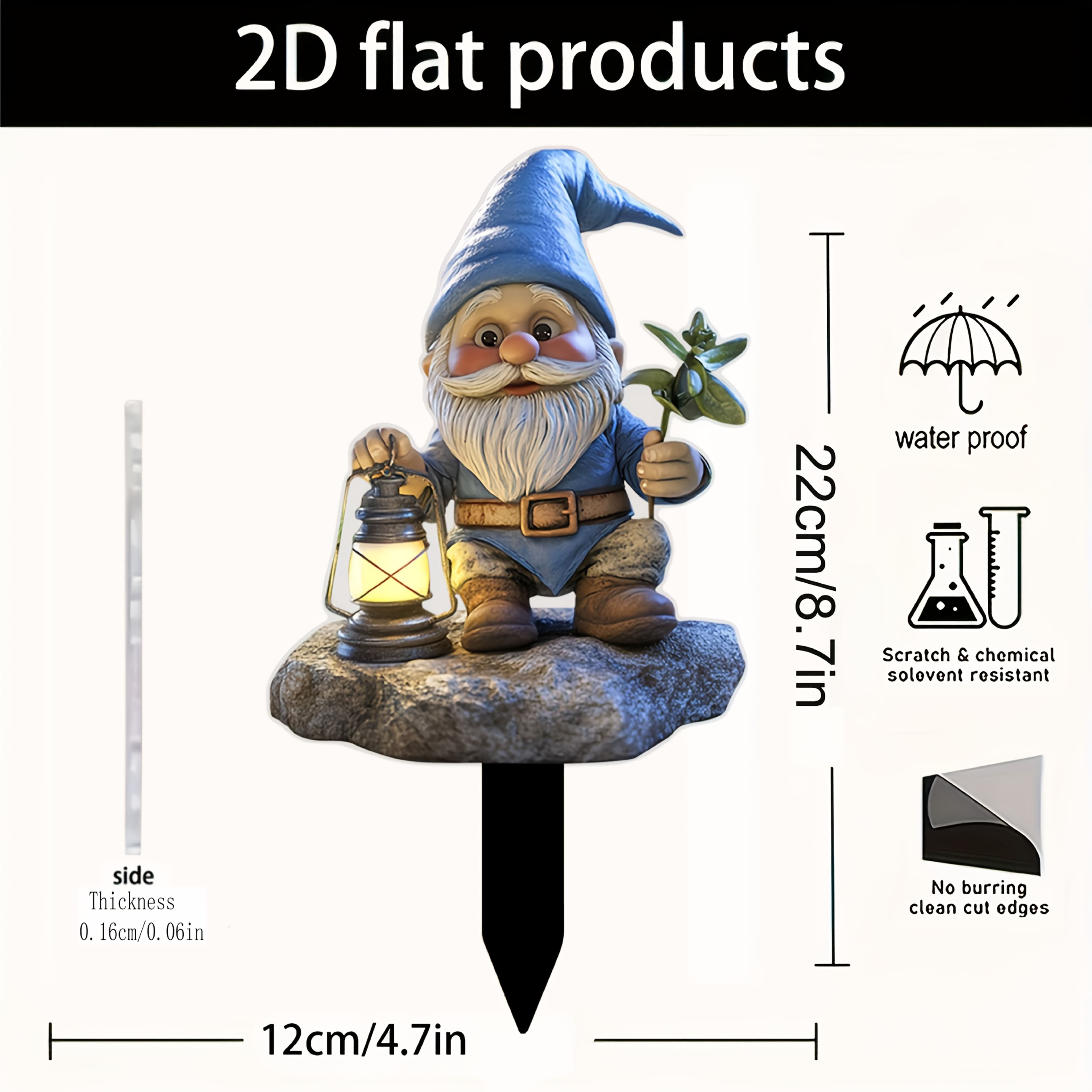 TEMU 2d Flat, 1pc, Acrylic Whimsical Dwarf Garden Stake Insert, Garden Stake, 4.7inch X 8.66inch Cm, Rainproof Outdoor Decoration - Perfect For Flower Pots, Lawn, Courtyard, Ideal Housewarming Gift