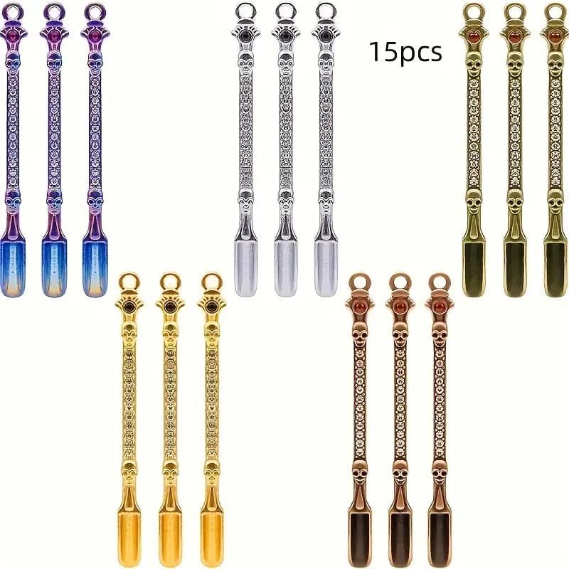 TEMU 15pcs Mini Spoons With Multicolor Engraved Gothic Patterns (/heart/geometric) - Keychain & Measuring Tool - Handcrafted Metal Utensils Accessories, Decor, Making - Polished For Gothic Style &