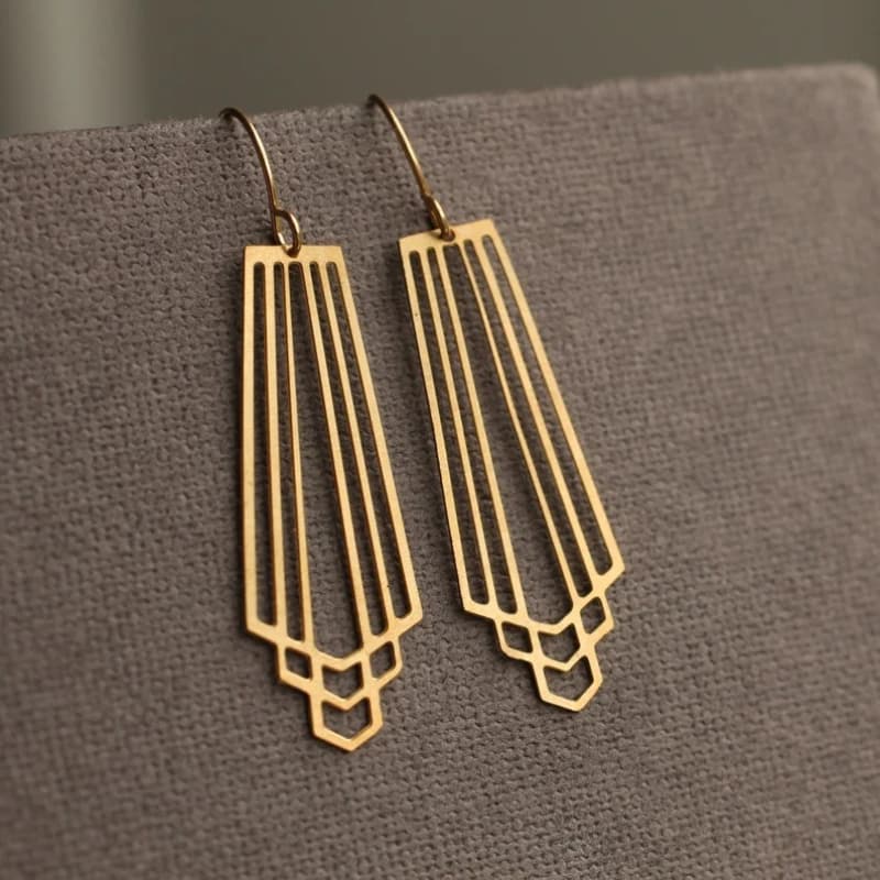 TEMU 2pcs Stunning Art Deco Geometric Dangle Earrings Retro Modern For Theme Party Art Exhibition Gala Dinner Add Architectural Unique Jewelry For Who Embrace 1920s And Contemporary Design