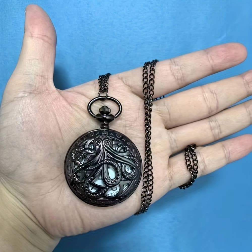 TEMU Octopus Hollow Quartz Pocket Watches For Men Women Arabic Display Fob Watches Necklace