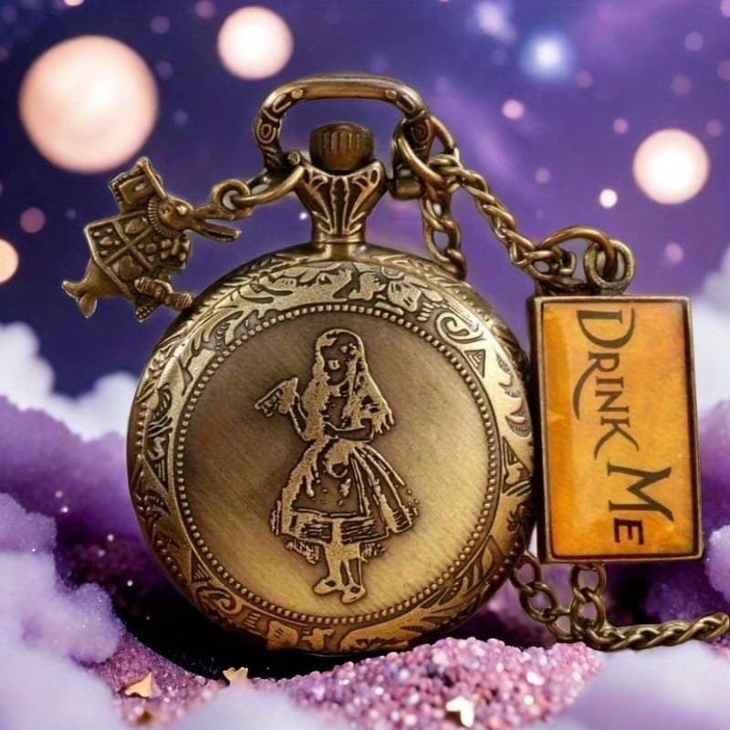 TEMU Retro Bronze Quartz Pocket Watch Sweater Necklace Chain Clock With Rabbit Accessory Birthday Christmas New Year Gifts