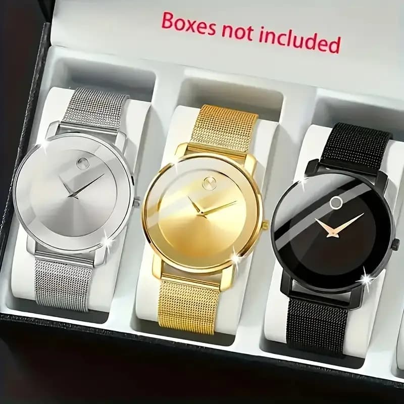 TEMU A Stylish Three-piece Quartz Watch Collection Featuring A Stainless Steel And A Alloy Casing, Ideal As A Gift For Occasions Like Easter, Ramadan, New Year, And Christmas, For All Genders