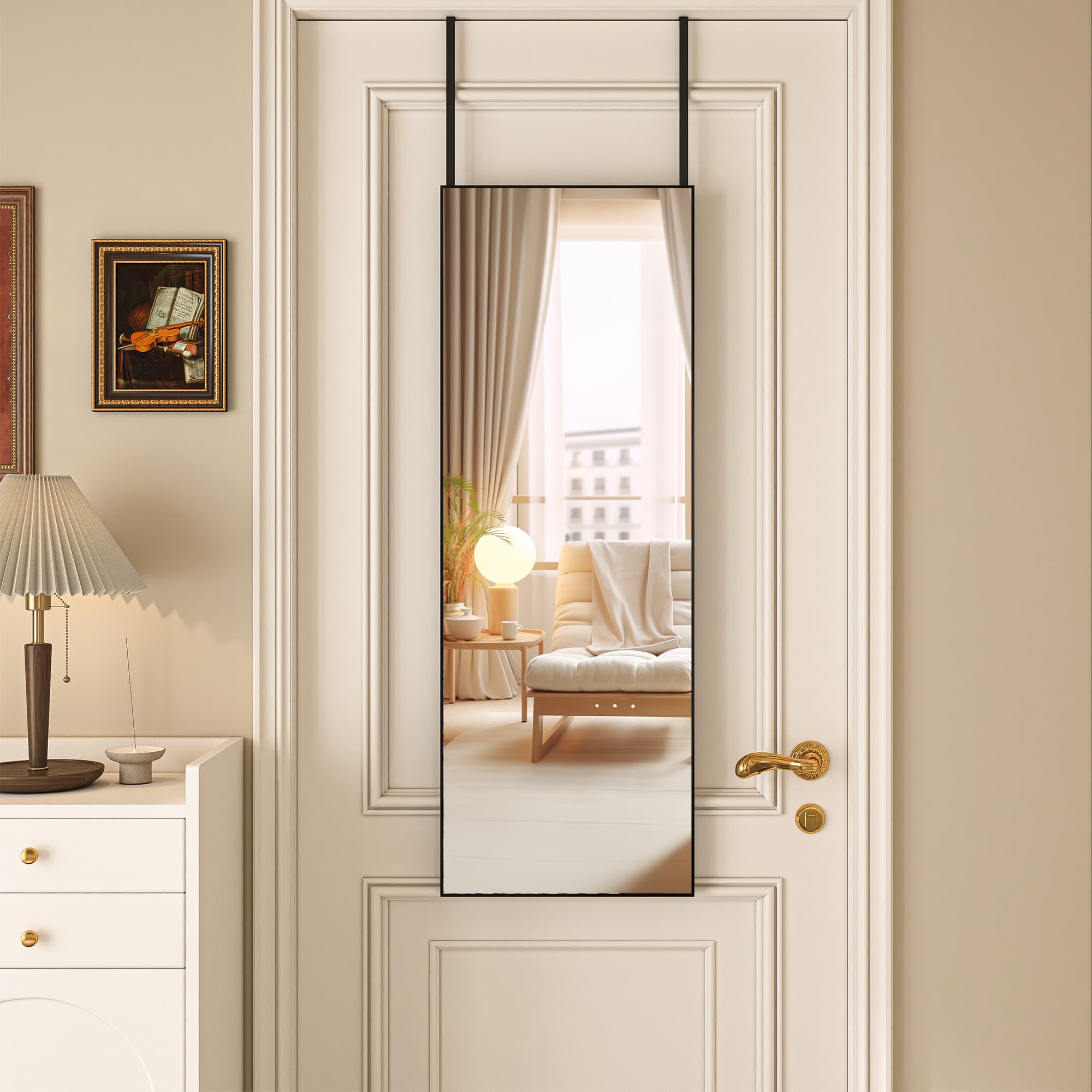 TEMU Hasipu Door Mirror Full Length, 44"x 16" Full Body Over The Door Hanging Wall Mounted Mirror For Bedroom, Living Room,