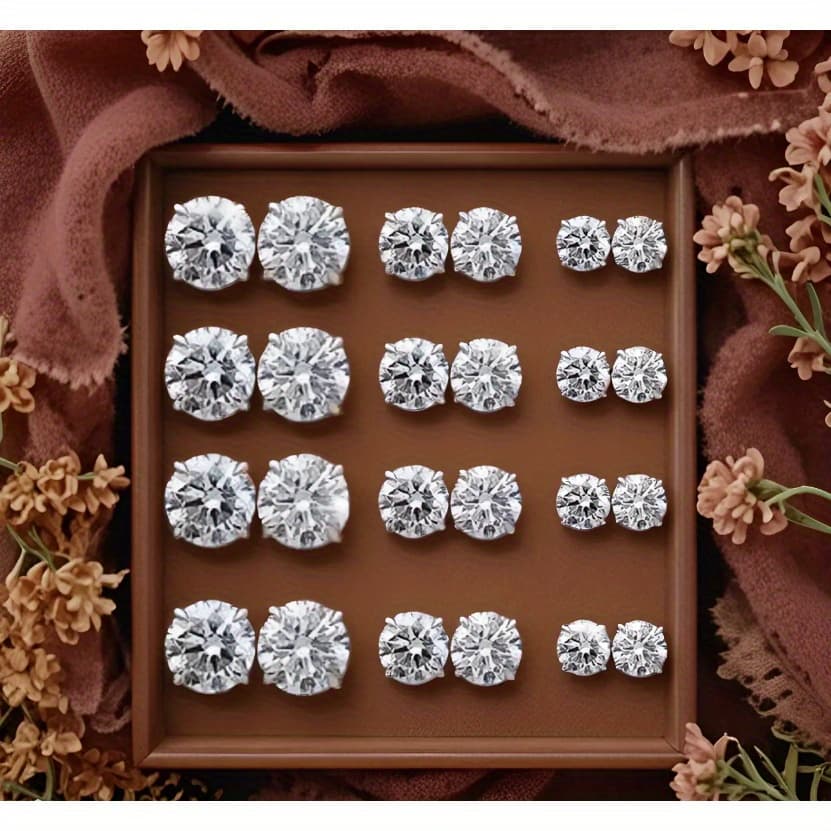 TEMU 12 Pairs Of Stainless Steel Stud Earrings, With Easy And Elegant Zirconia Earrings, Suitable For Party Highlights And Daily Wear, Showcasing Exquisite Charm