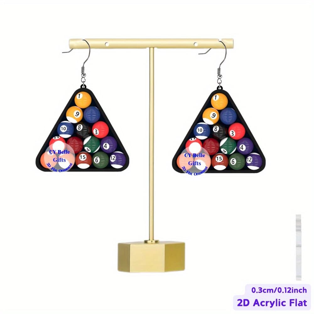 TEMU 2d Flat - A Pair Of Acrylic Billiard Earrings - An Gift For , Suitable For Parties, Spring, Summer, Christmas, And Everyday Use, Without Battery