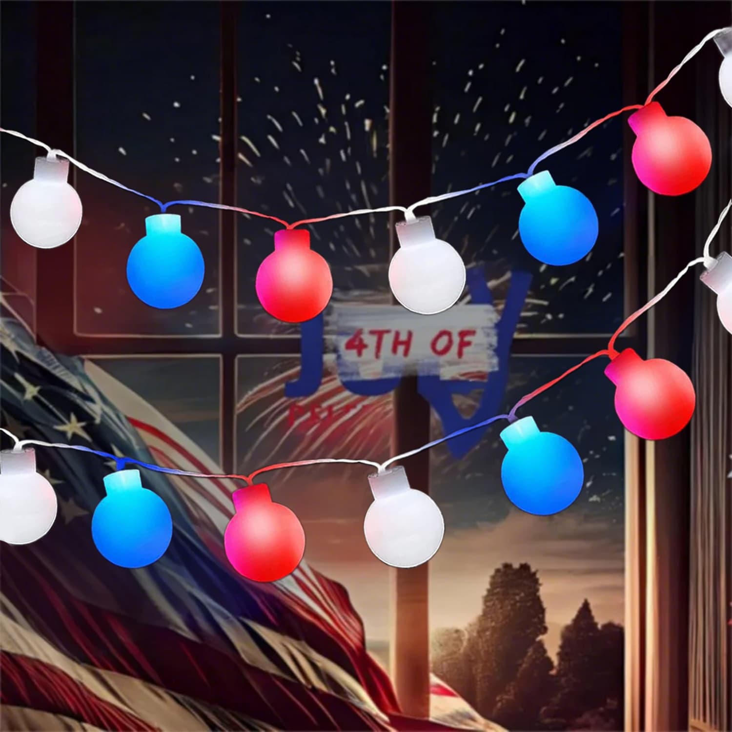 TEMU 2-pack 10ft 20 Led Decorative Lights Red White And String Lights For Patriotic Themed Party Decor