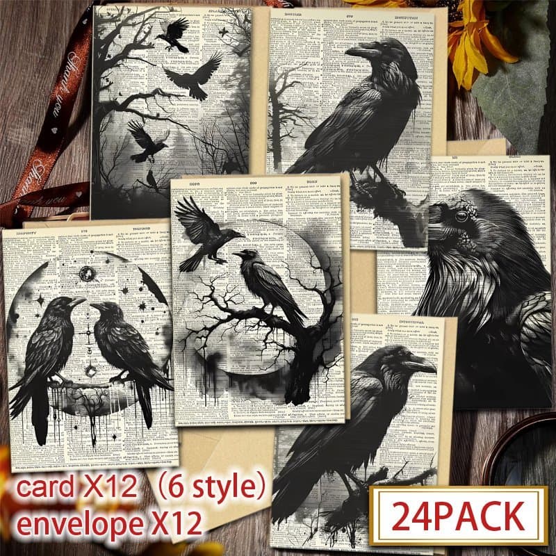 TEMU 24pcs(12 Envelopes + 12 Cards) Gothic Greeting Cards With Envelopes - Versatile Celebration, Friendship, Congratulations, New Year, Thank You Cards For Any Occasion To Family Friend Gifts