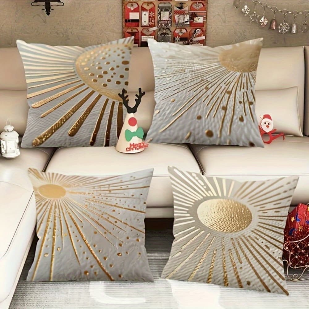 TEMU 4pcs Modern Abstract Hug Pillow Cover, Polyester, Machine Wash, Zipper Closure, Perfect For Any Room - White And Golden No Cushions, Decorative Pillows Father's Day Gifts