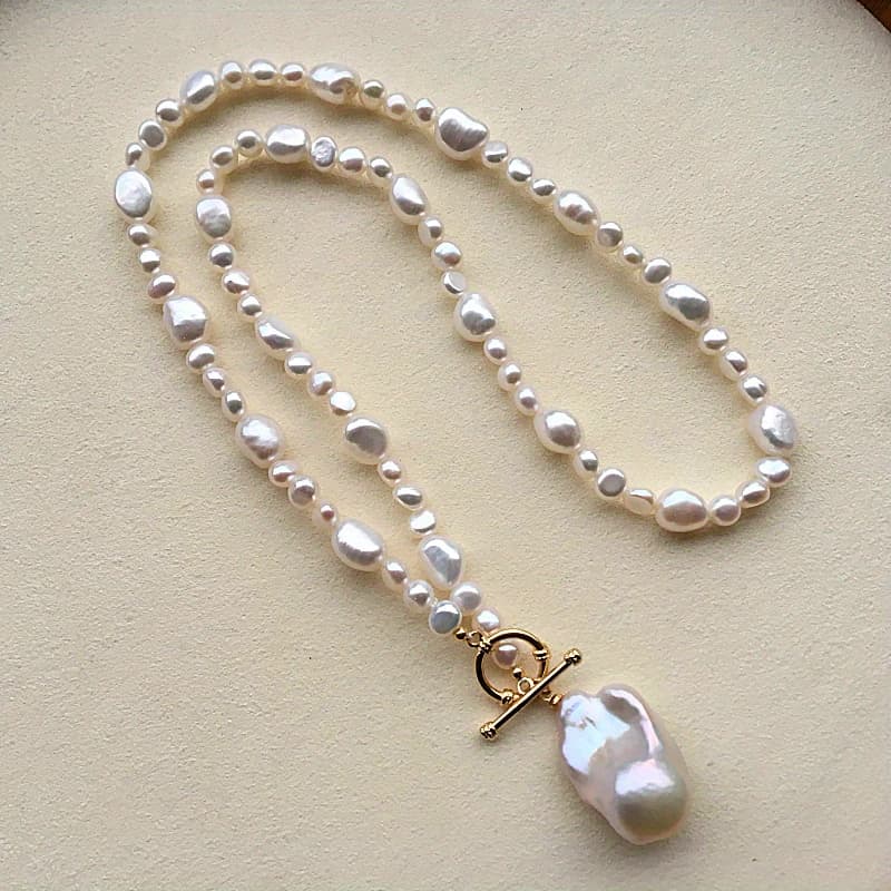 TEMU Natural Baroque Freshwater Pearls, Handcrafted Design, Made With Natural Freshwater Pearls, Elegant Sweater Chain, Suitable For Daily Wear And Special Occasions