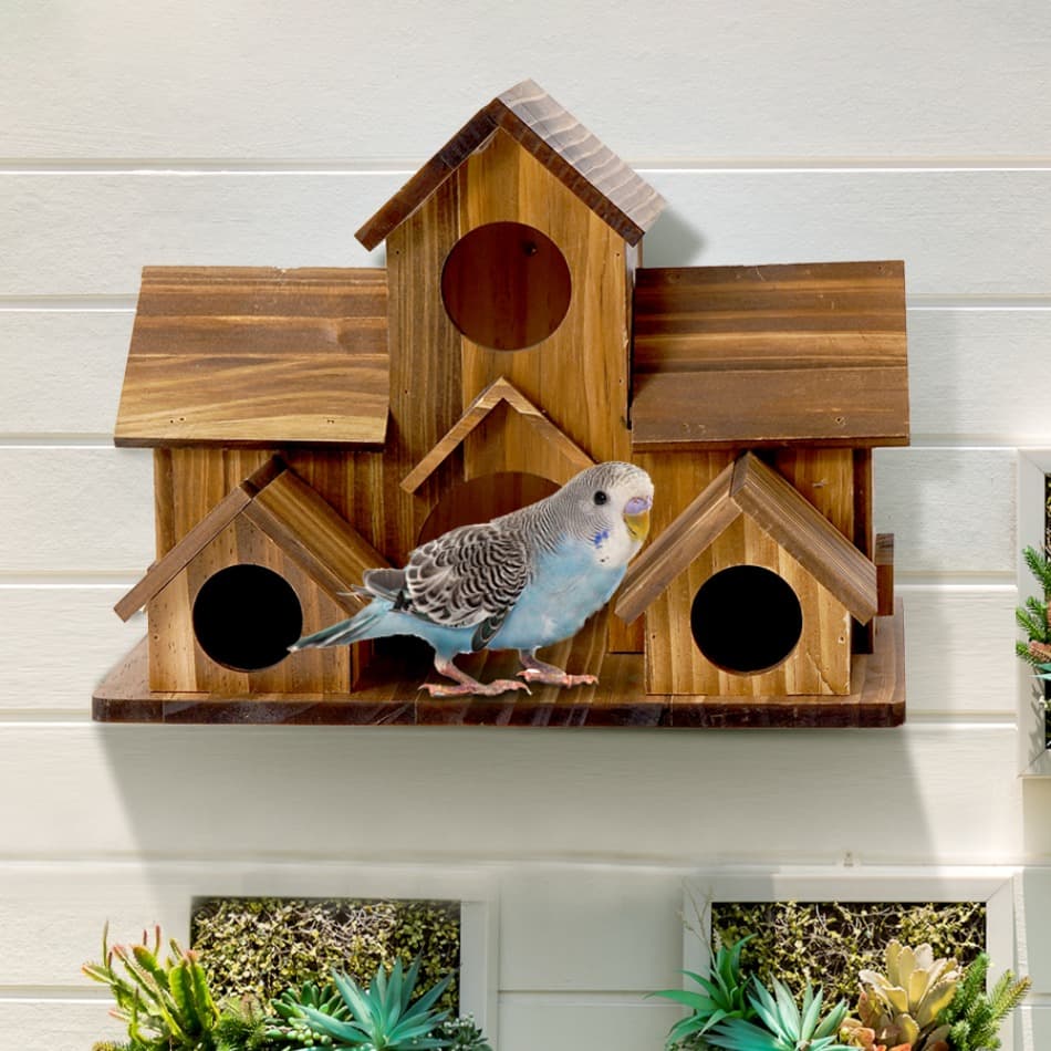 TEMU Large Outdoor Bird House, Wooden Hanging Six-hole Handmade Natural , Suitable For Backyard, Garden, Courtyard, Patio Decoration, Brown, Solid Feeder