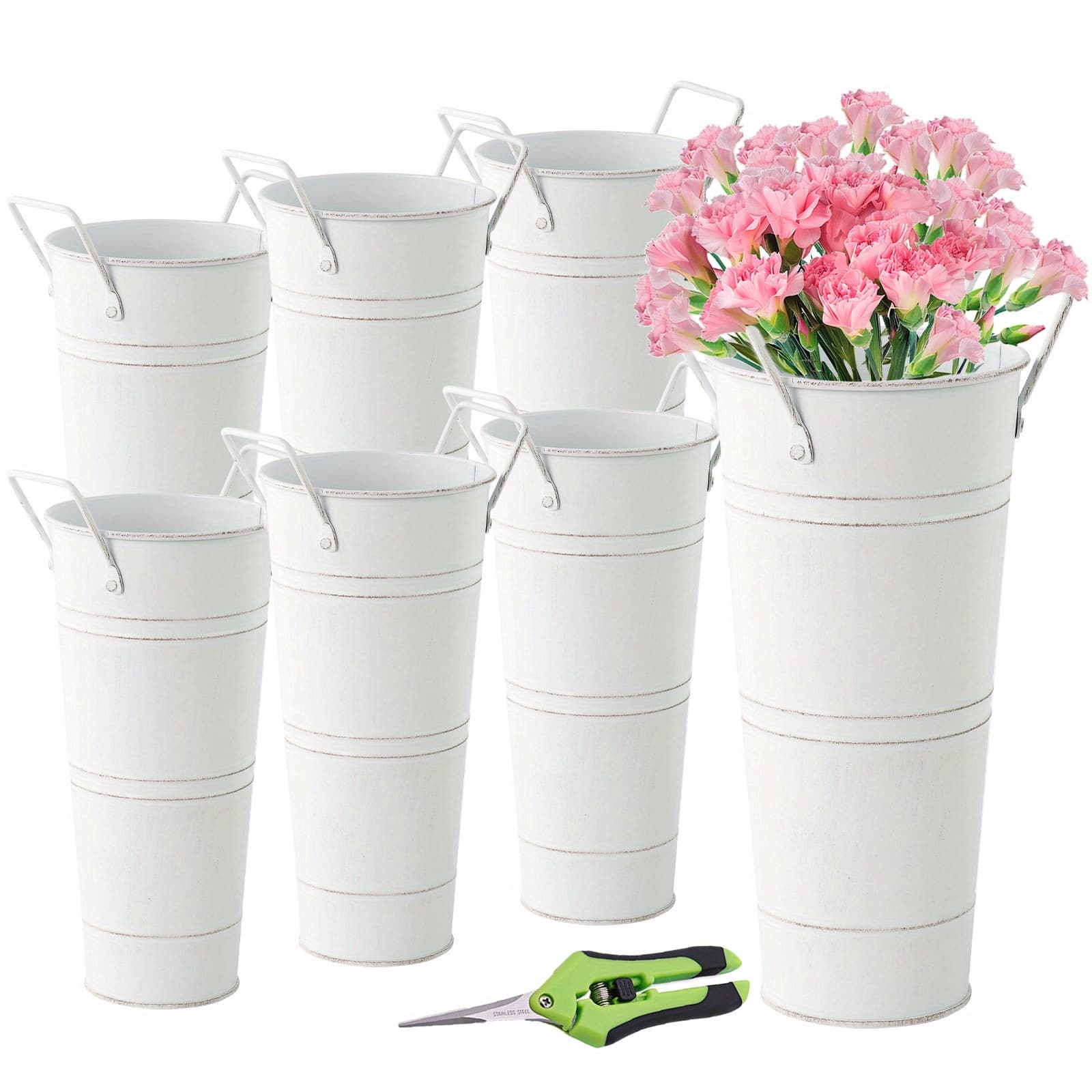 TEMU Retro Flower Buckets With 1 Flower Scissor Flowers For Home Decor And Wedding Table Centerpiece Decorations