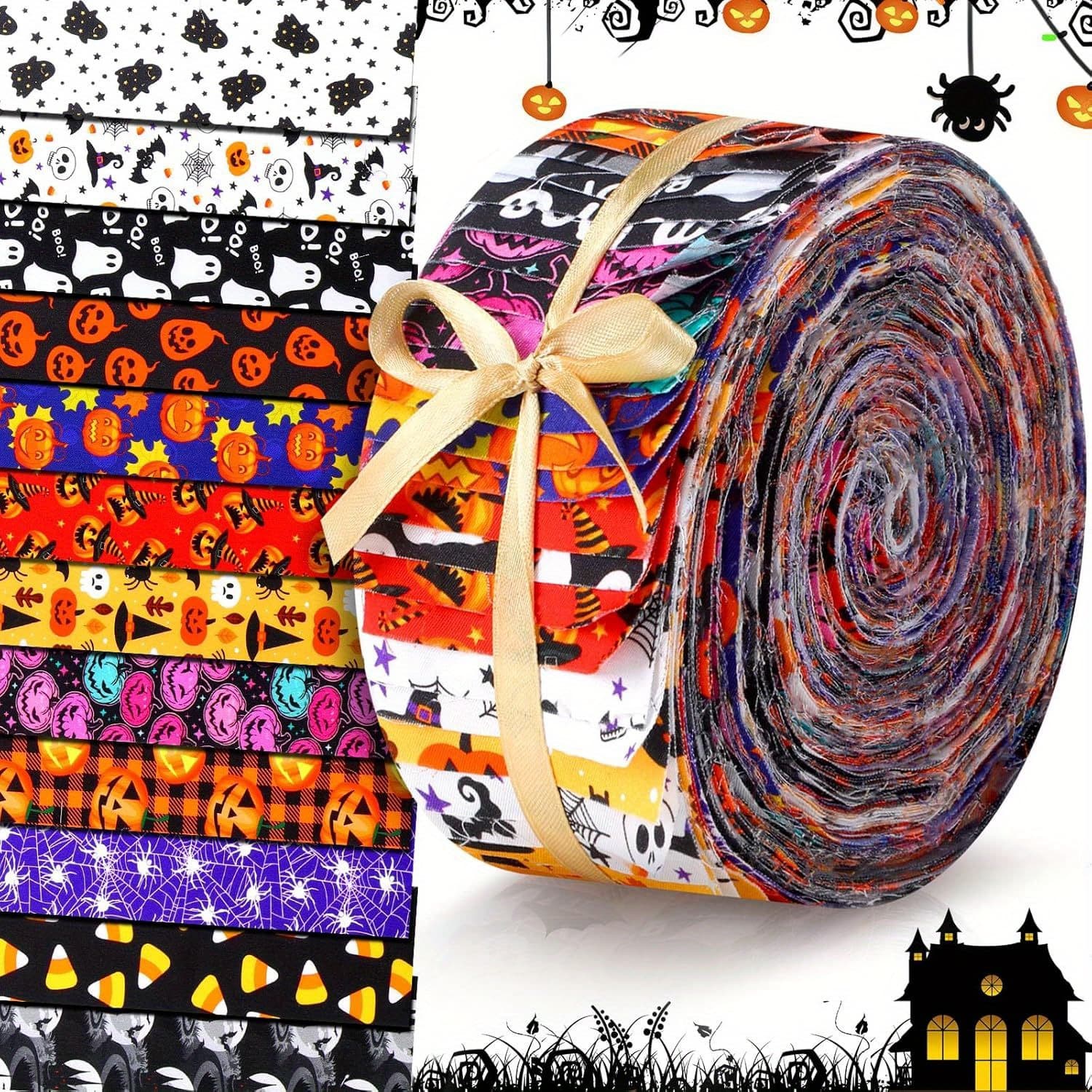 TEMU 40pcs Pieces Precut Fabric - Halloween-themed Pumpkin Bat Patterns, Diy Quilting Material Suitable For Diy Crafts, Doll Costumes & Sewing