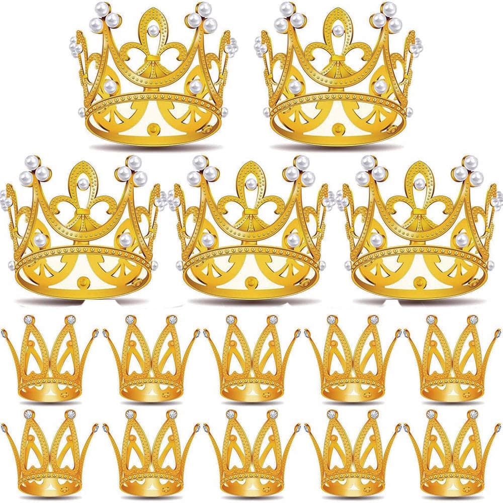 TEMU 15-count Assorted Mini Golden Crowns - Cake Decoration - Birthday Party Gift Decor