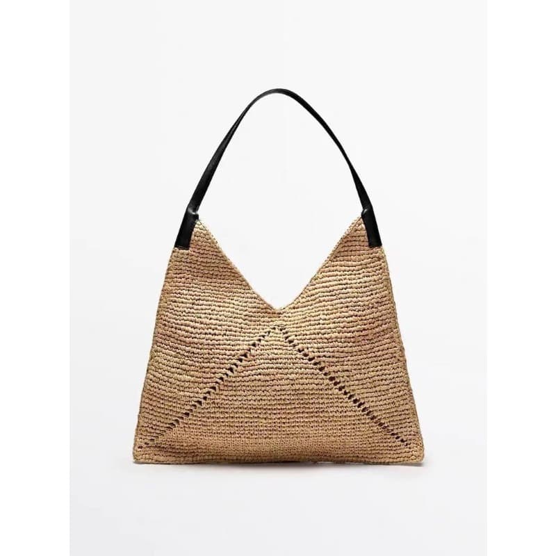 TEMU French Shoulder Large Capacity Straw Bag New Raffia Hollow Woven Bag Vacation Beach Bag Big Women's Bag