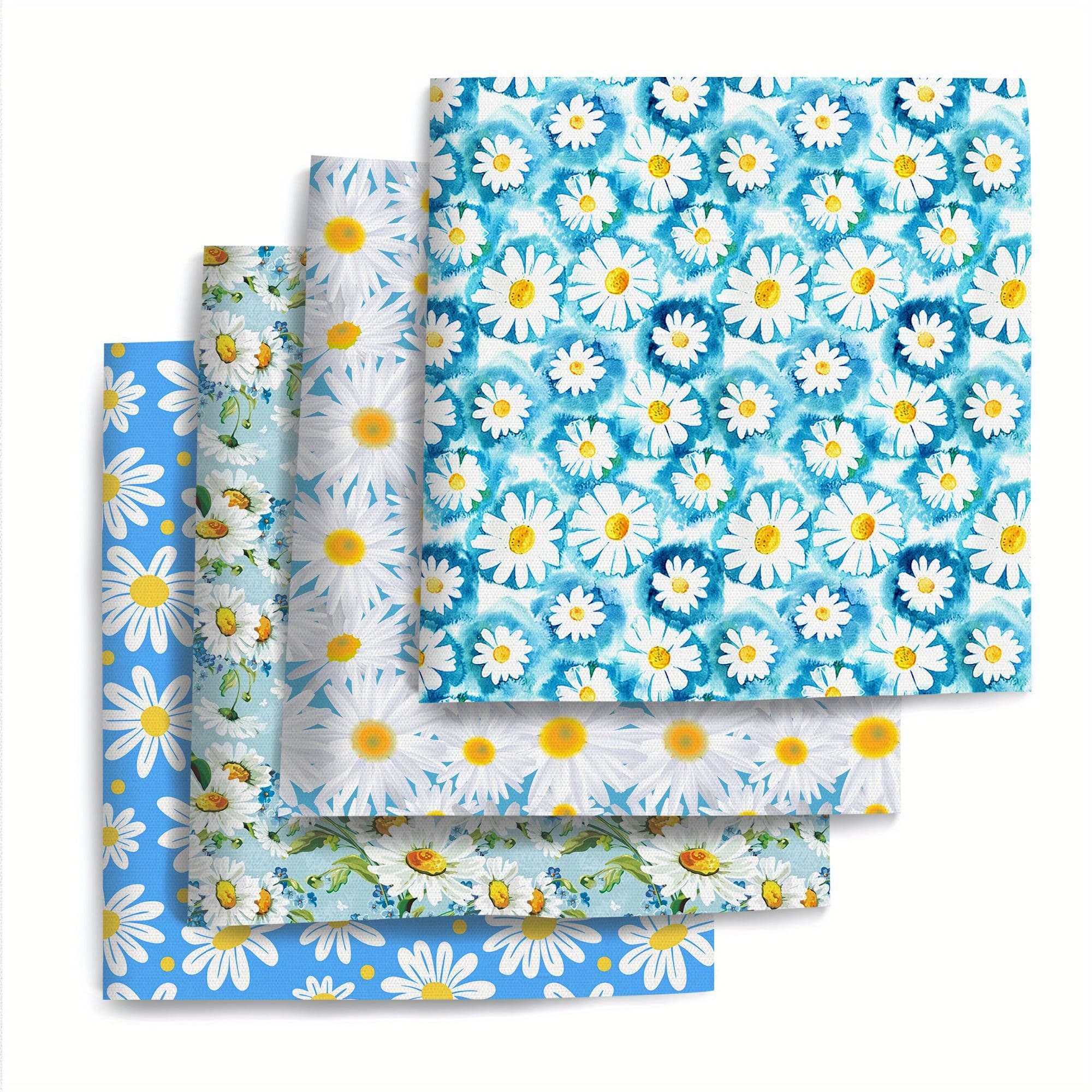 TEMU 4pcs/set 19.68x17.7inch(50x45cm) Daisy Flowers Print Precut Quilting Fabric Bundle, Polyester Quilting Squares For , Diy Crafts Projects, Diy Wallet Making