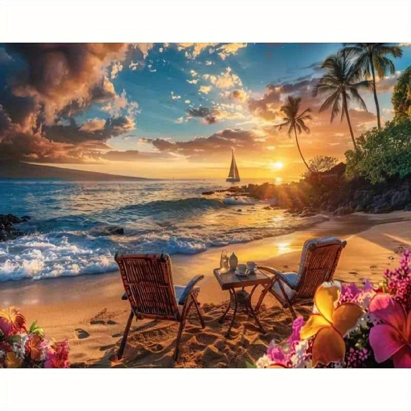 TEMU Professional Art Use, Paint By Numbers Kit For Adults Beginner, Diy Gift Canvas Painting Kits, Sunset By Oil Painting Kit, Diy Paint Adult Crafts For Gift Home Wall 16x20inch